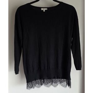 Joie Sweater XS Black Solid Crew Neck Long Sleeve Pullover Women Top Knit Lace